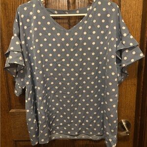 SHEIN Back Keyhole Ruffled Sleeve Blouse